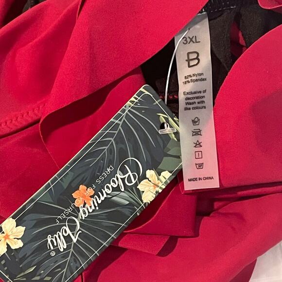 Blooming Jelly Swimsuit Women 3XL Red & Black Ruffle Full Coverage Tummy Control - Picture 3 of 4